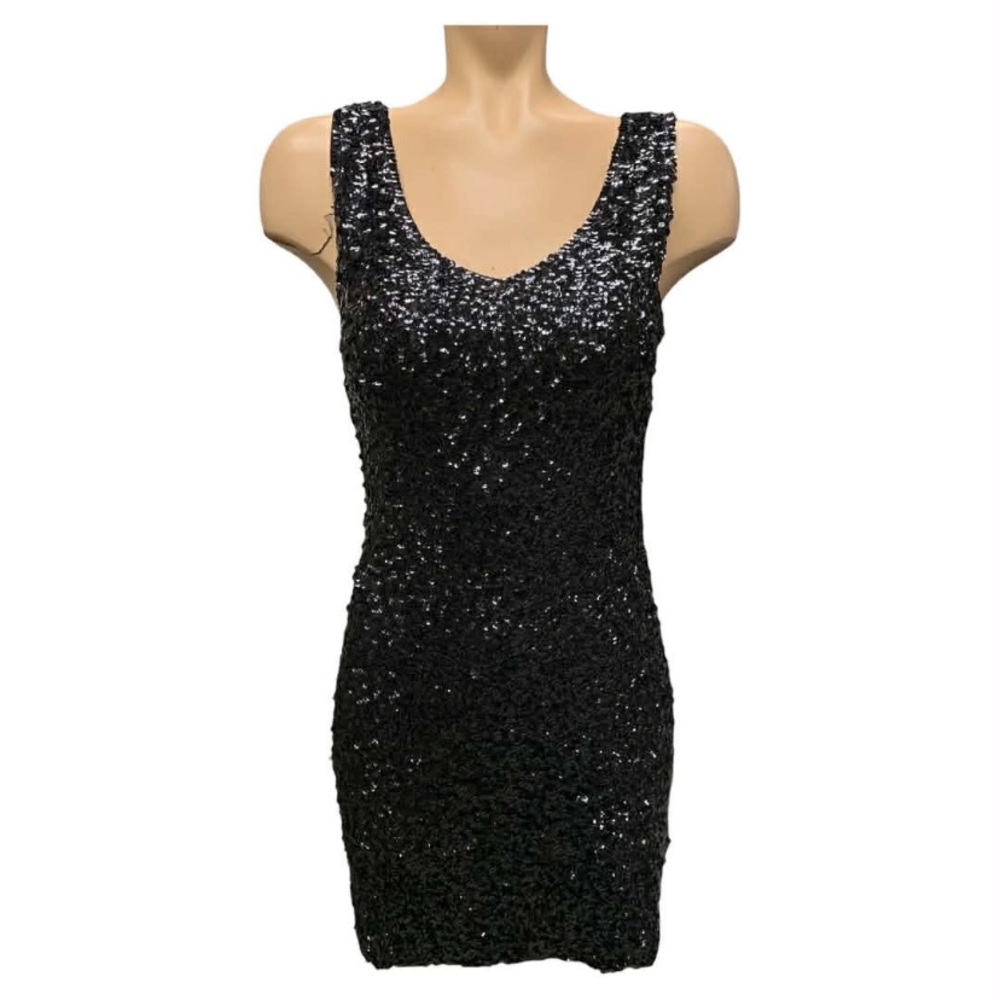 Amber Blue Sparkling Black Sequin Mini Dress Size L